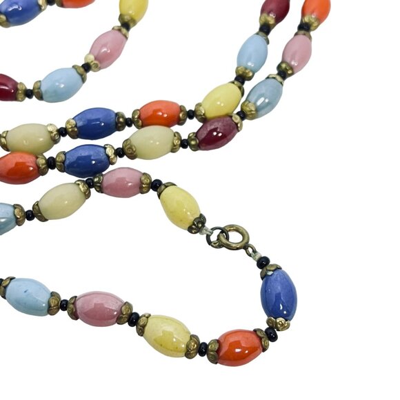 Single Strand Art Deco Harlequin Glass Beads Flapper Necklace (5455-1-2) - Picture 8 of 8